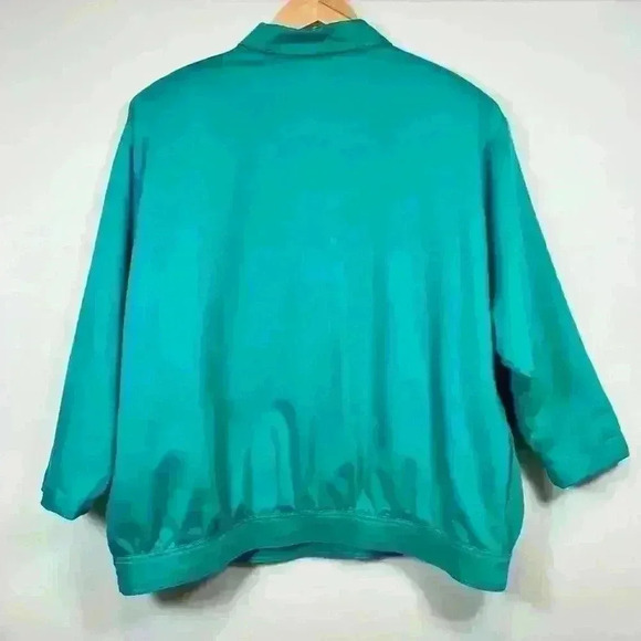 VINTAGE 70s 80s Bomber Jacket House Chore Coat Barn Jacket 3/5 Sleeve Teal XL - Picture 8 of 11